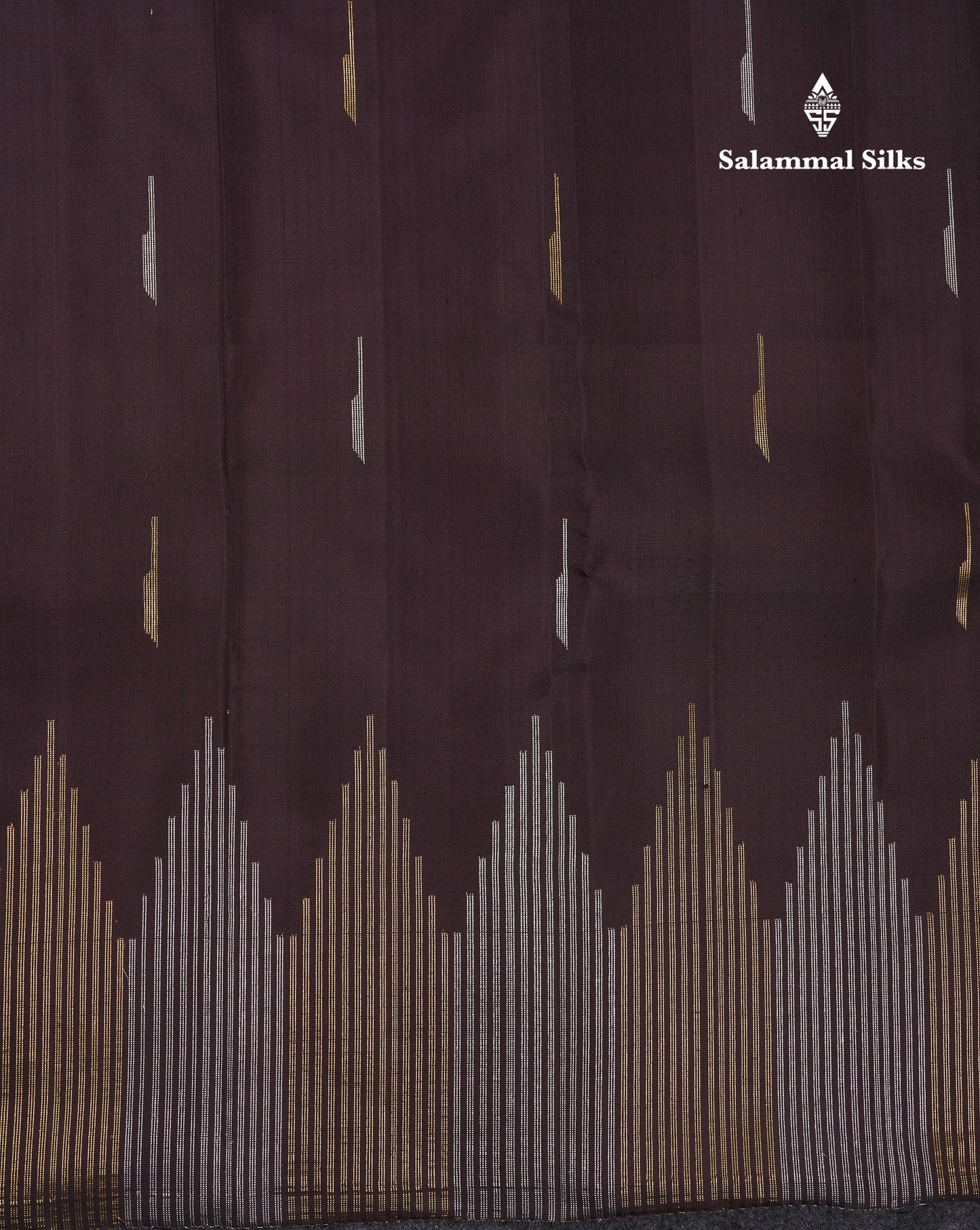 Beautiful Dark Brown Malli Moggu Butta Pure Kanjivaram Silk Saree With Silver & Gold Zari Traditional Temple Border
