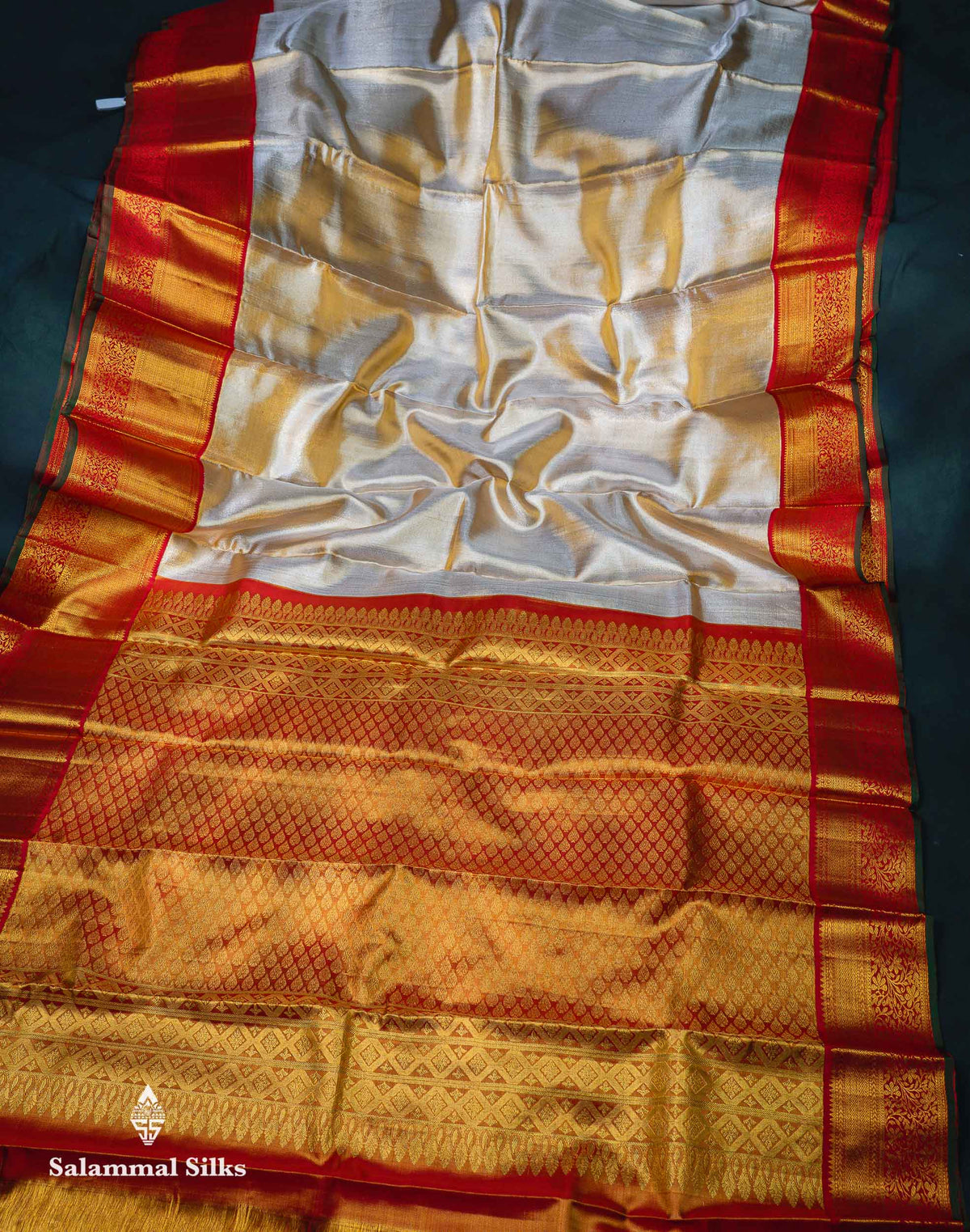 Beautiful Gold Plain Tissue Bridal Pure Kanjivaram Silk Saree With Contrast Chilly Red Traditional Evening Morning Border