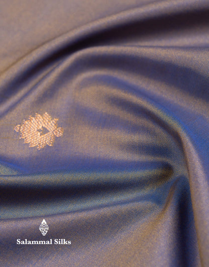 Beautiful Olive Green Semi Silk Saree With Contrast Peacock Blue Traditional Border