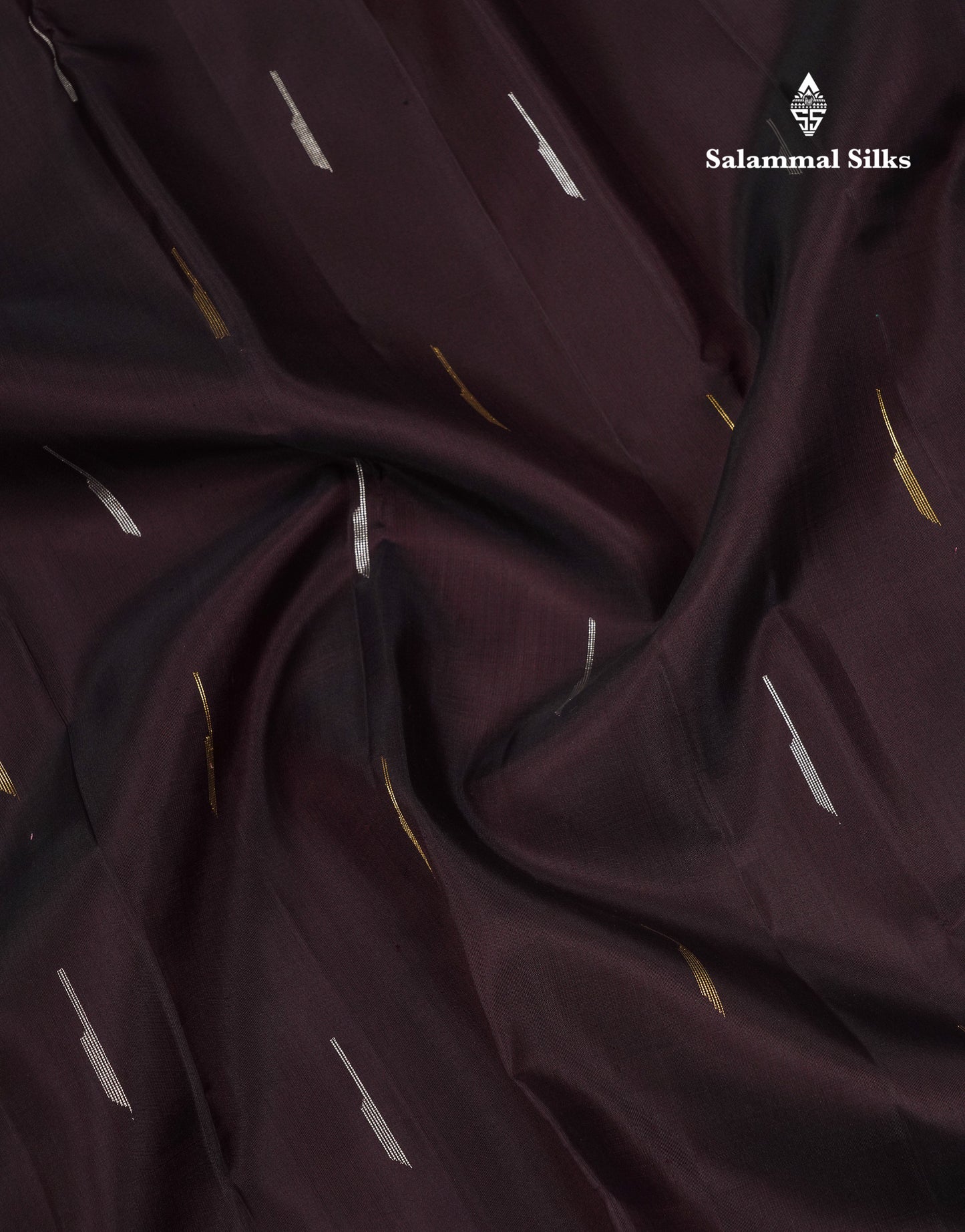 Beautiful Dark Brown Malli Moggu Butta Pure Kanjivaram Silk Saree With Silver & Gold Zari Traditional Temple Border
