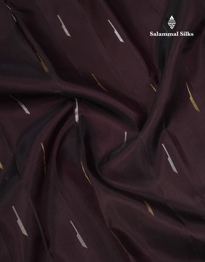 Beautiful Dark Brown Malli Moggu Butta Pure Kanjivaram Silk Saree With Silver & Gold Zari Traditional Temple Border