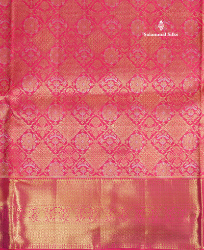 Pinkish Red Bridal Pure Kanjivaram Silk Saree With Self Border