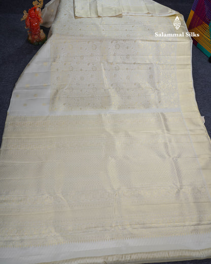 Half White Bridal Pure Kanjivaram Silk Saree With Fancy Evening Morning Border
