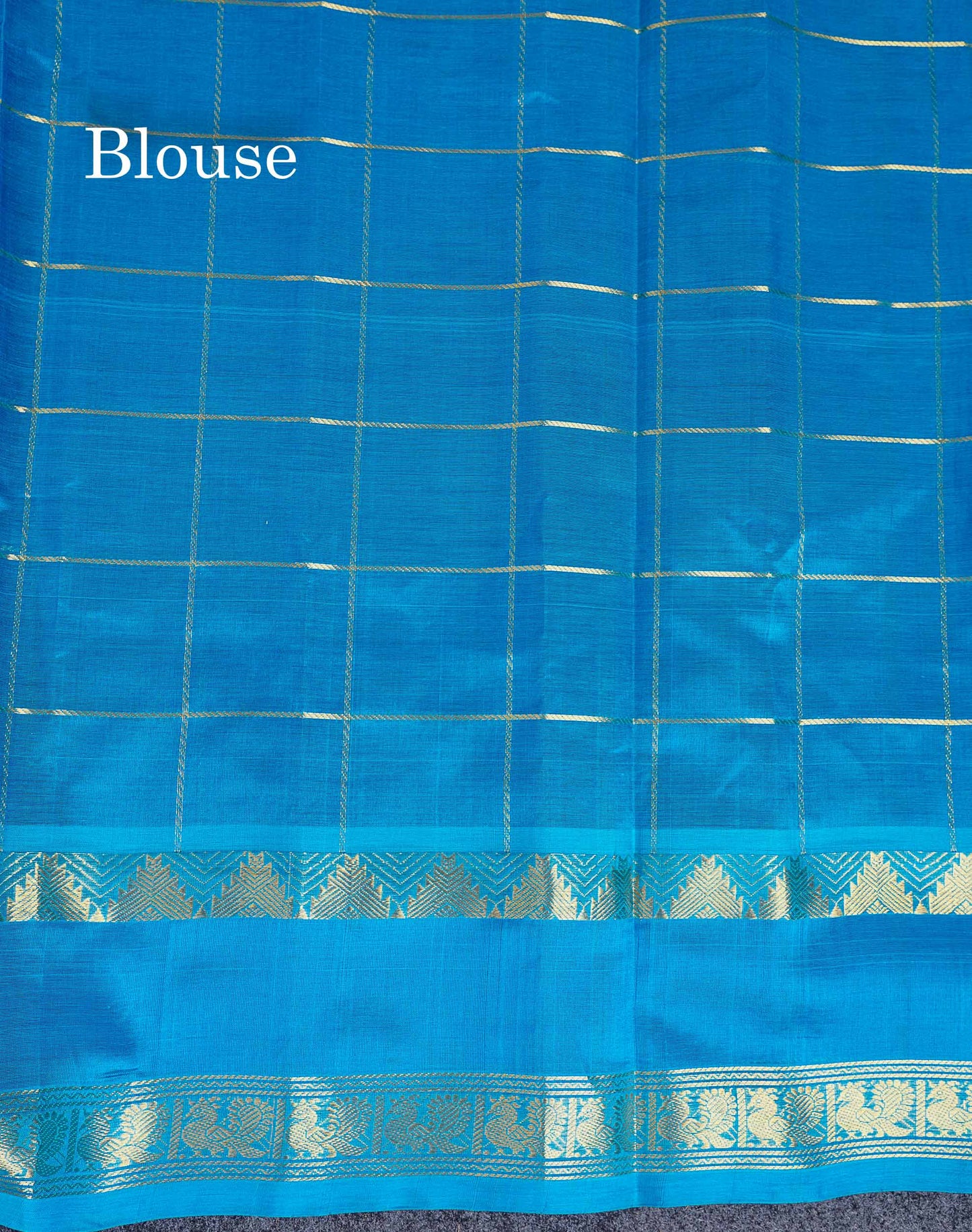 Pure Silk Cotton Saree - Dual Tone Violet Checks With Traditional Butta Along With Contrast Ramar Blue Traditional Gap Border