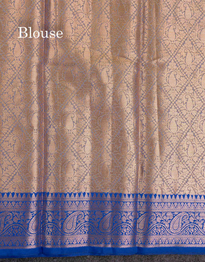 Beautiful Olive Green Semi Silk Saree With Contrast Peacock Blue Traditional Border