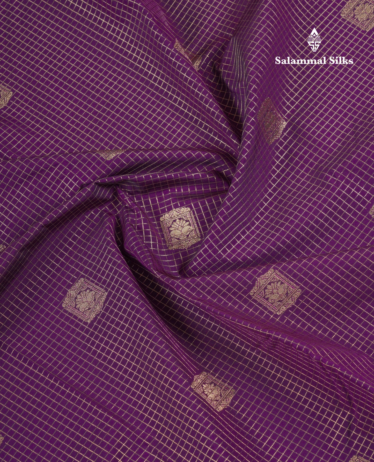 Beautiful Dark Purple Checks Semi Silk Saree With Contrast Pink Border