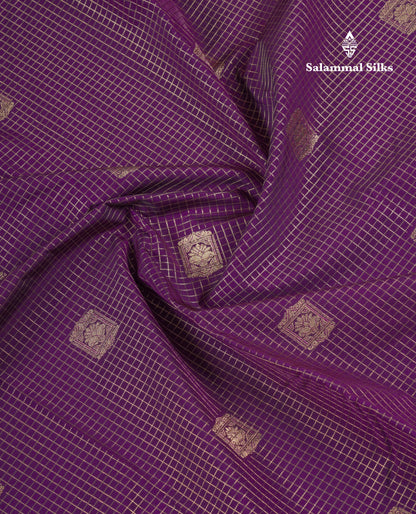 Beautiful Dark Purple Checks Semi Silk Saree With Contrast Pink Border