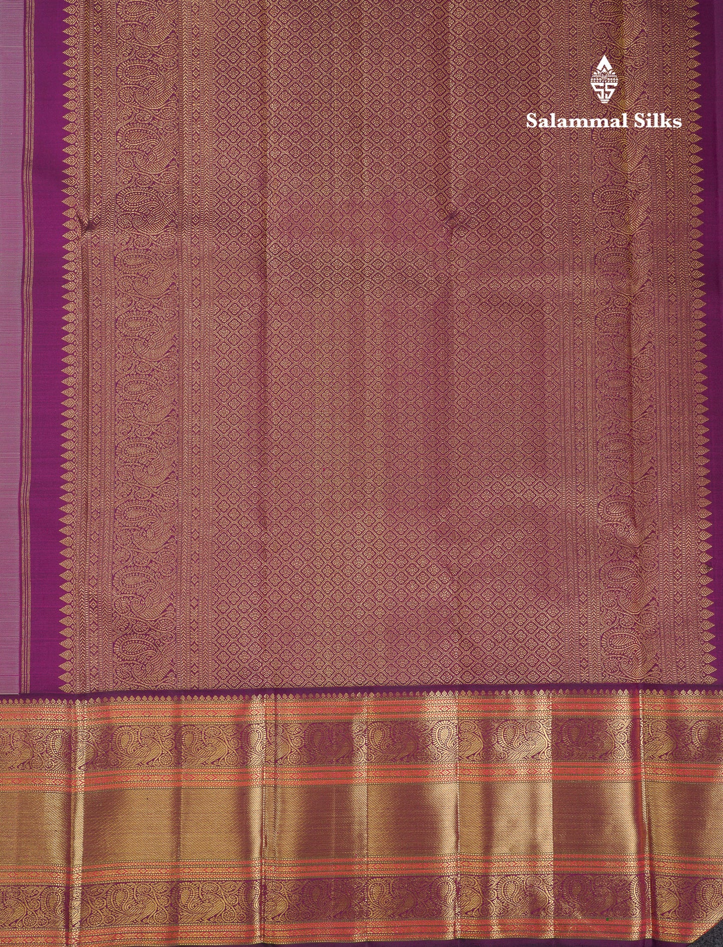 Korvai Beautiful Cream Pure Kanjivaram Silk Saree With Contrast Dark Purple Traditional Evening Morning Border