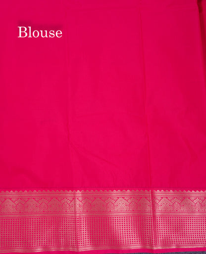 Beautiful Dark Purple Checks Semi Silk Saree With Contrast Pink Border