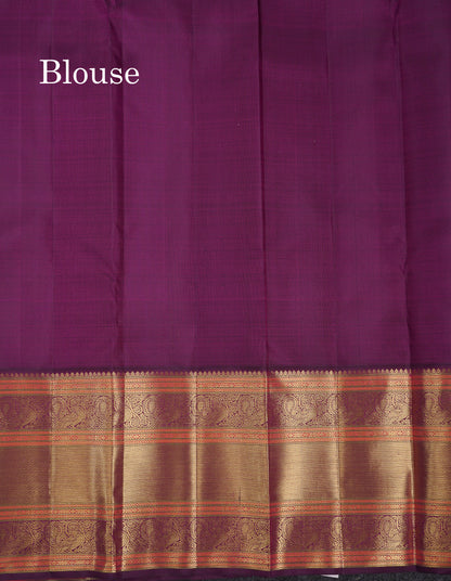 Korvai Beautiful Cream Pure Kanjivaram Silk Saree With Contrast Dark Purple Traditional Evening Morning Border