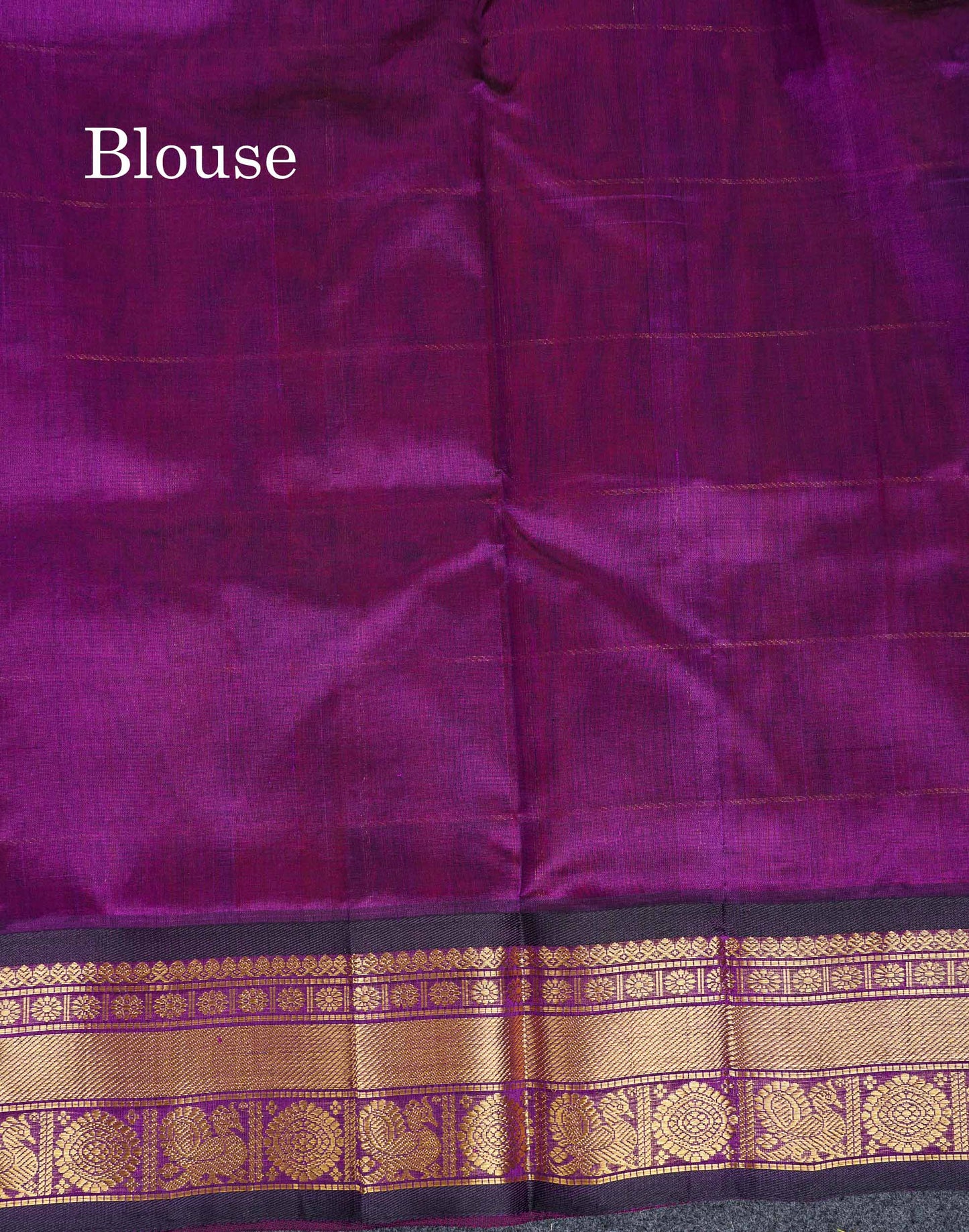 Pure Silk Cotton Saree - Pinkish Orange Checks With Butta Along With Contrast Dark Purple Traditional Border