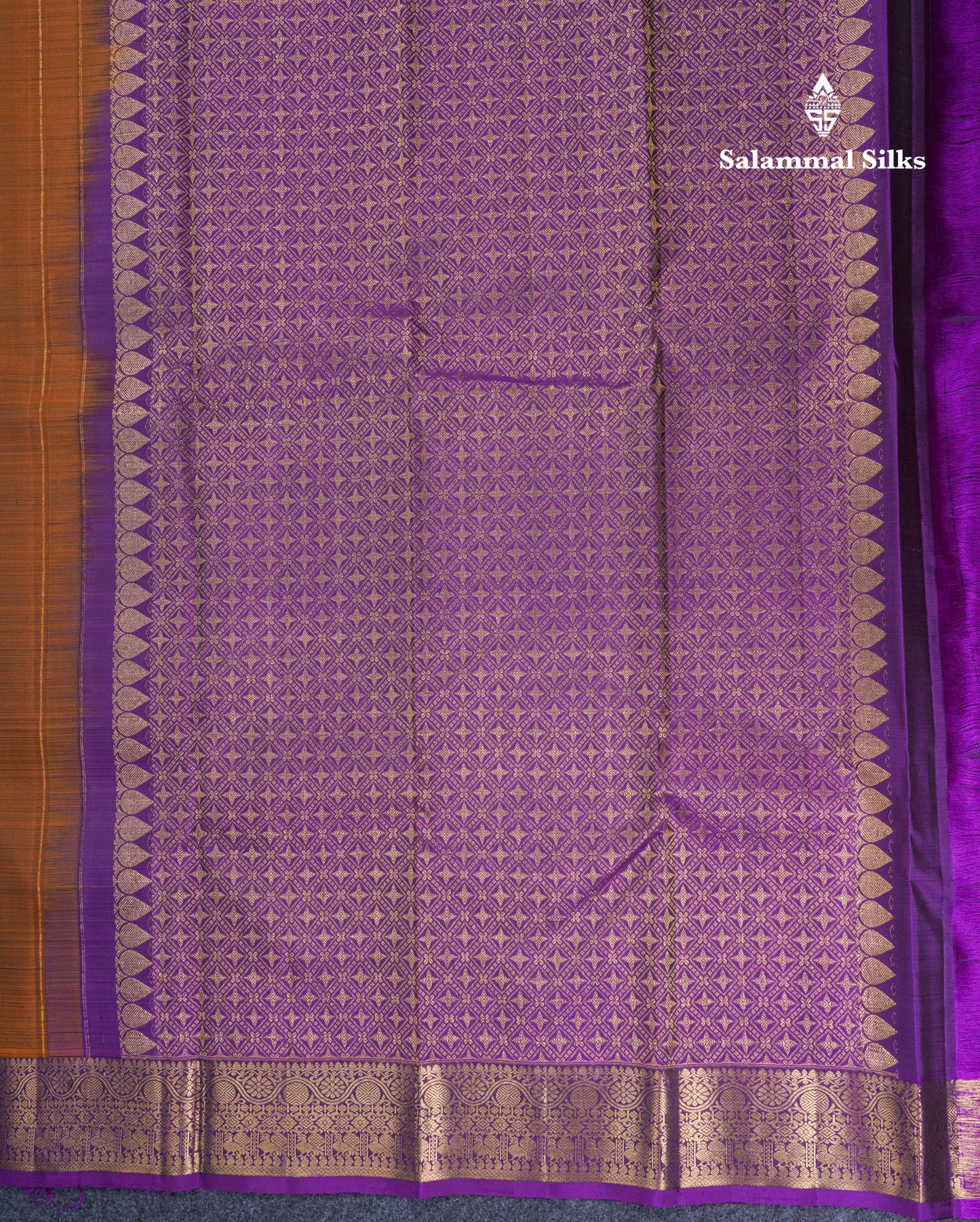 Brown Pure Kanjivaram Silk Saree With Contrast Dark Purple Traditional Border