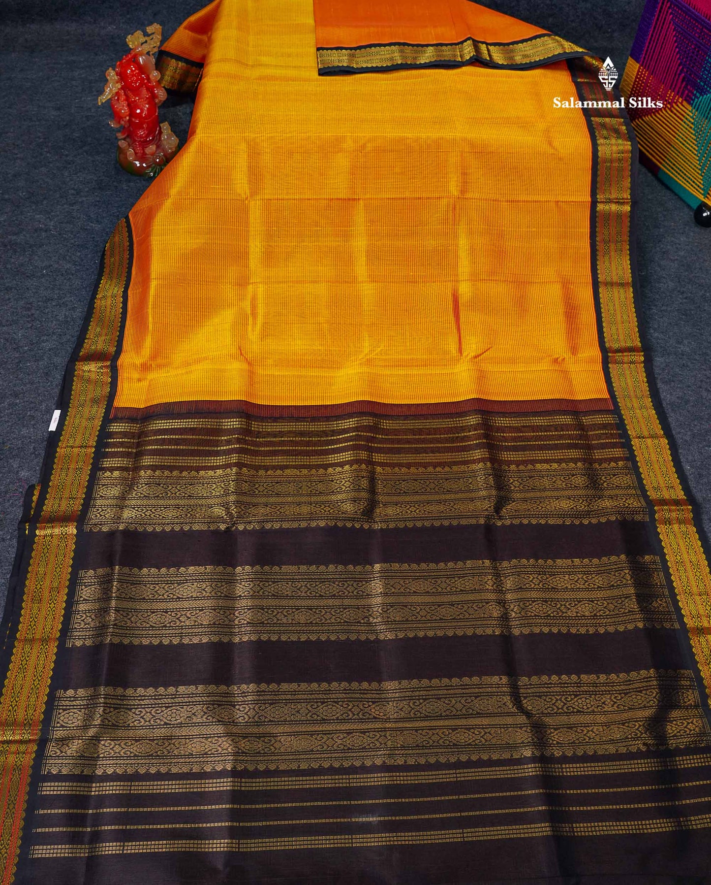 Pure Silk Cotton Saree - Orange Along With Contrast Snuff Brown Traditional Border