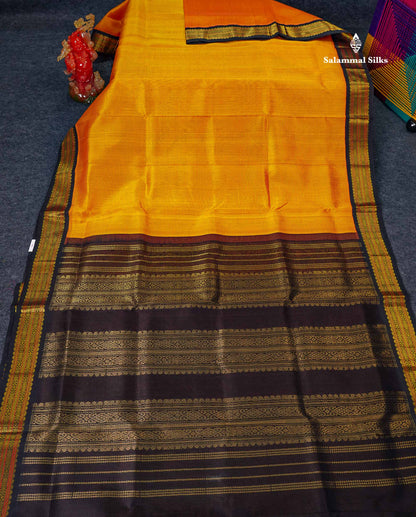 Pure Silk Cotton Saree - Orange Along With Contrast Snuff Brown Traditional Border