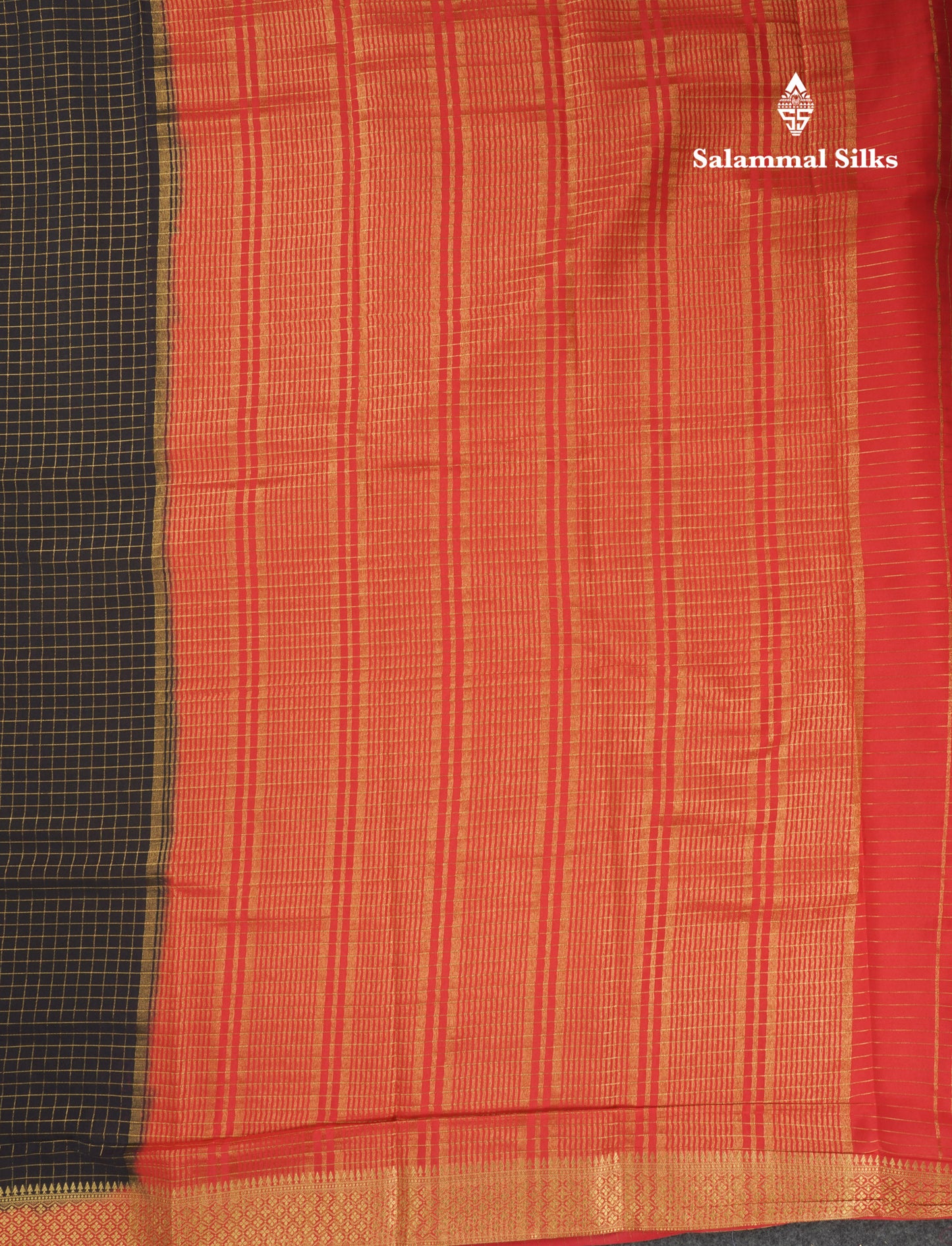 Sky Blue Small Checks Semi Mysore Crepe Saree With Contrast Navy Blue Small Border