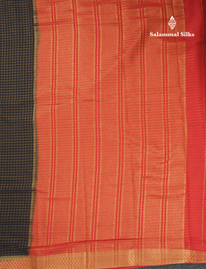 Sky Blue Small Checks Semi Mysore Crepe Saree With Contrast Navy Blue Small Border