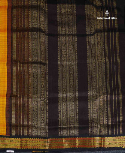 Pure Silk Cotton Saree - Orange Along With Contrast Snuff Brown Traditional Border