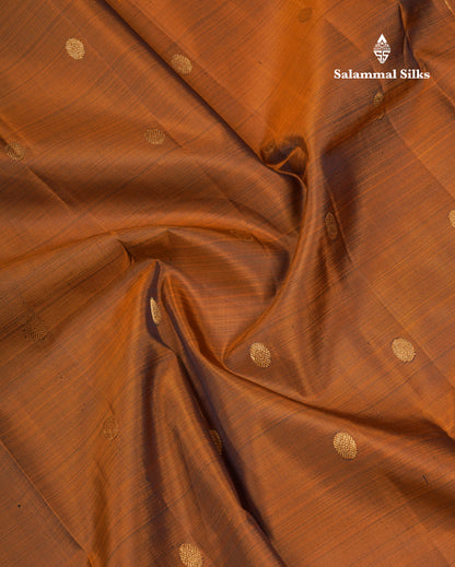 Brown Pure Kanjivaram Silk Saree With Contrast Dark Purple Traditional Border