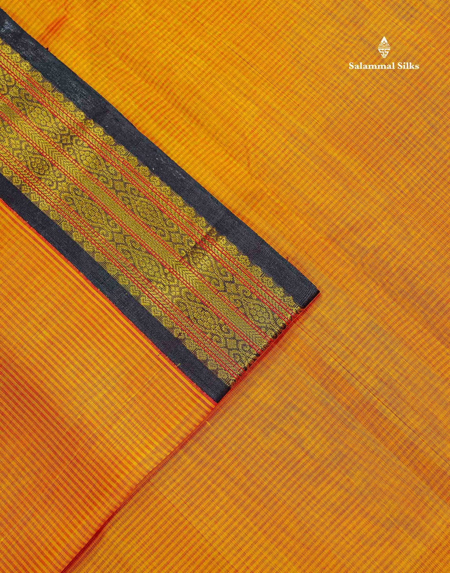 Pure Silk Cotton Saree - Orange Along With Contrast Snuff Brown Traditional Border
