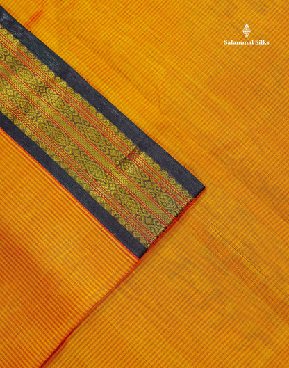 Pure Silk Cotton Saree - Orange Along With Contrast Snuff Brown Traditional Border