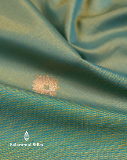 Beautiful Olive Green Semi Silk Saree With Contrast Peacock Blue Traditional Border