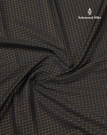 Sky Blue Small Checks Semi Mysore Crepe Saree With Contrast Navy Blue Small Border
