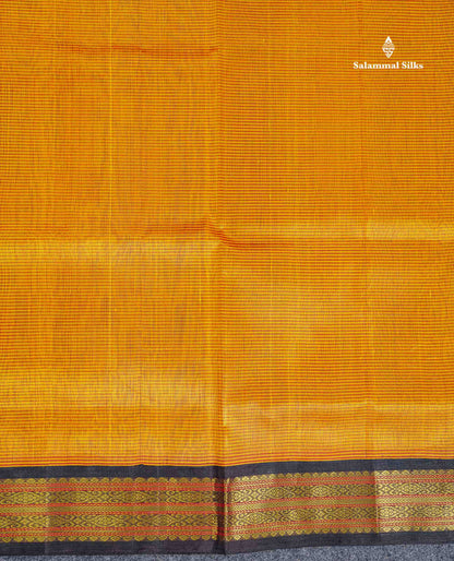 Pure Silk Cotton Saree - Orange Along With Contrast Snuff Brown Traditional Border