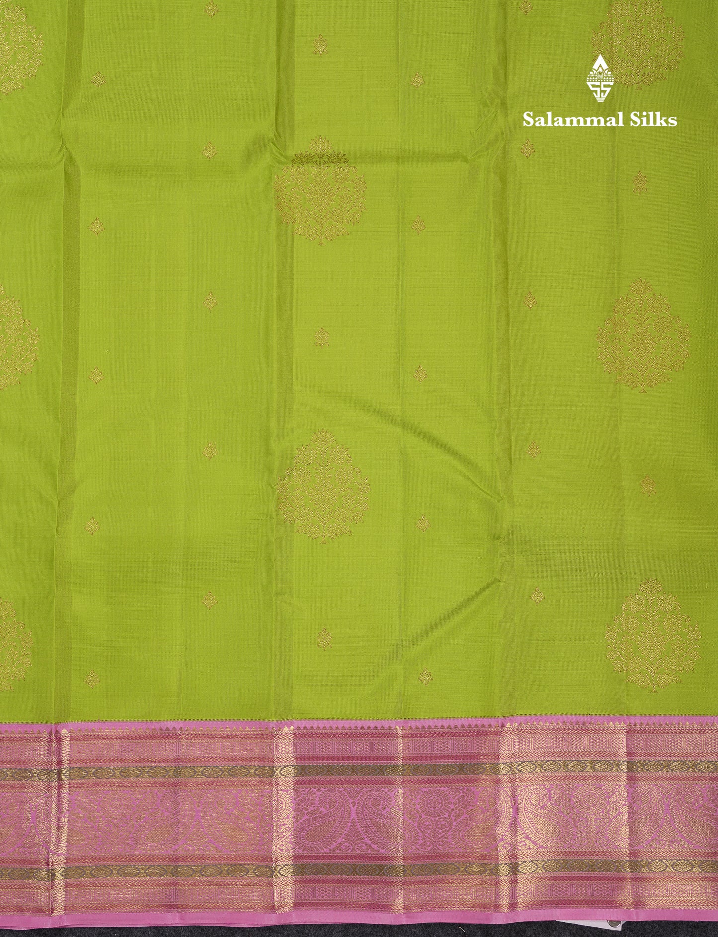 Korvai Beautiful Parrot Green Pure Kanjivaram Silk Saree With Contrast Baby Pink Traditional Evening Morning Border