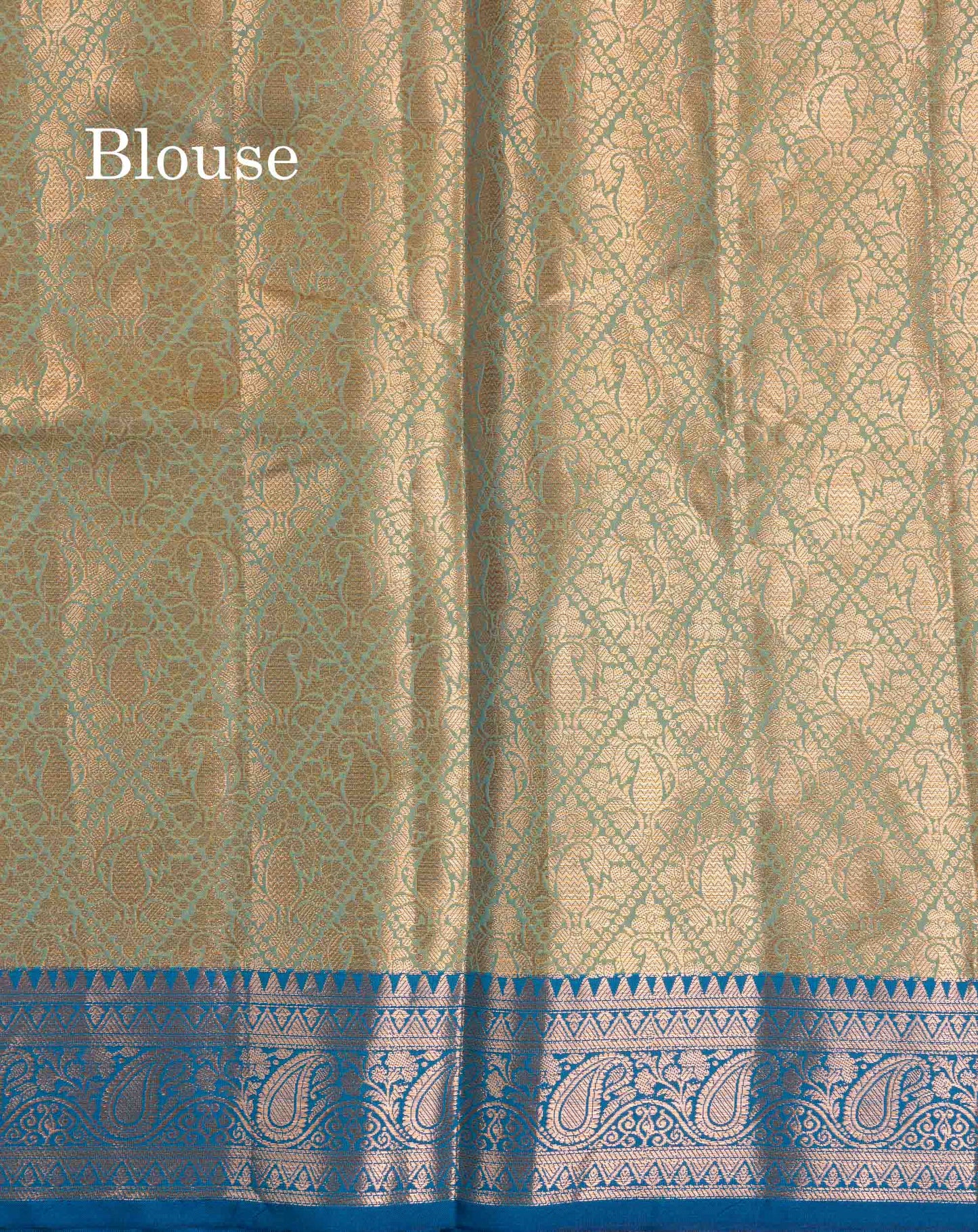 Beautiful Olive Green Semi Silk Saree With Contrast Peacock Blue Traditional Border