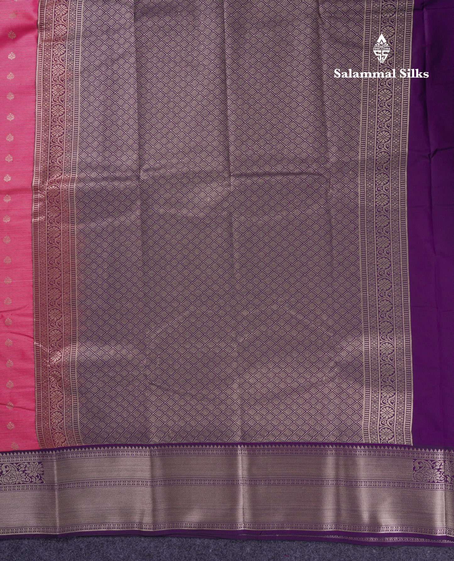 Beautiful Pink Vaira Oosi Semi Silk Saree With Contrast Dark Purple Traditional Border