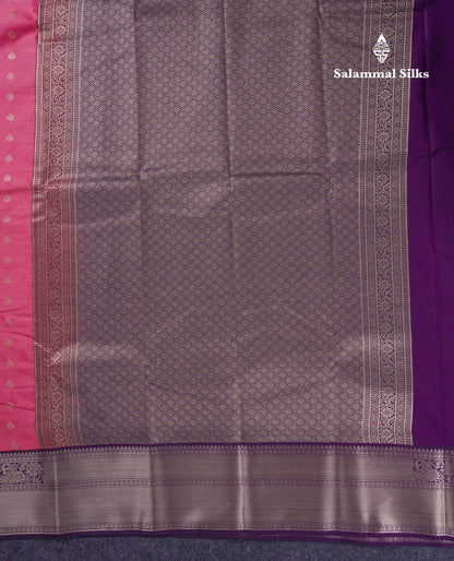 Beautiful Pink Vaira Oosi Semi Silk Saree With Contrast Dark Purple Traditional Border
