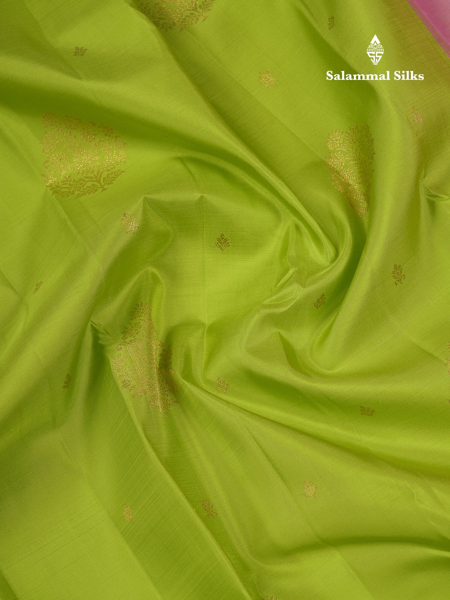 Korvai Beautiful Parrot Green Pure Kanjivaram Silk Saree With Contrast Baby Pink Traditional Evening Morning Border
