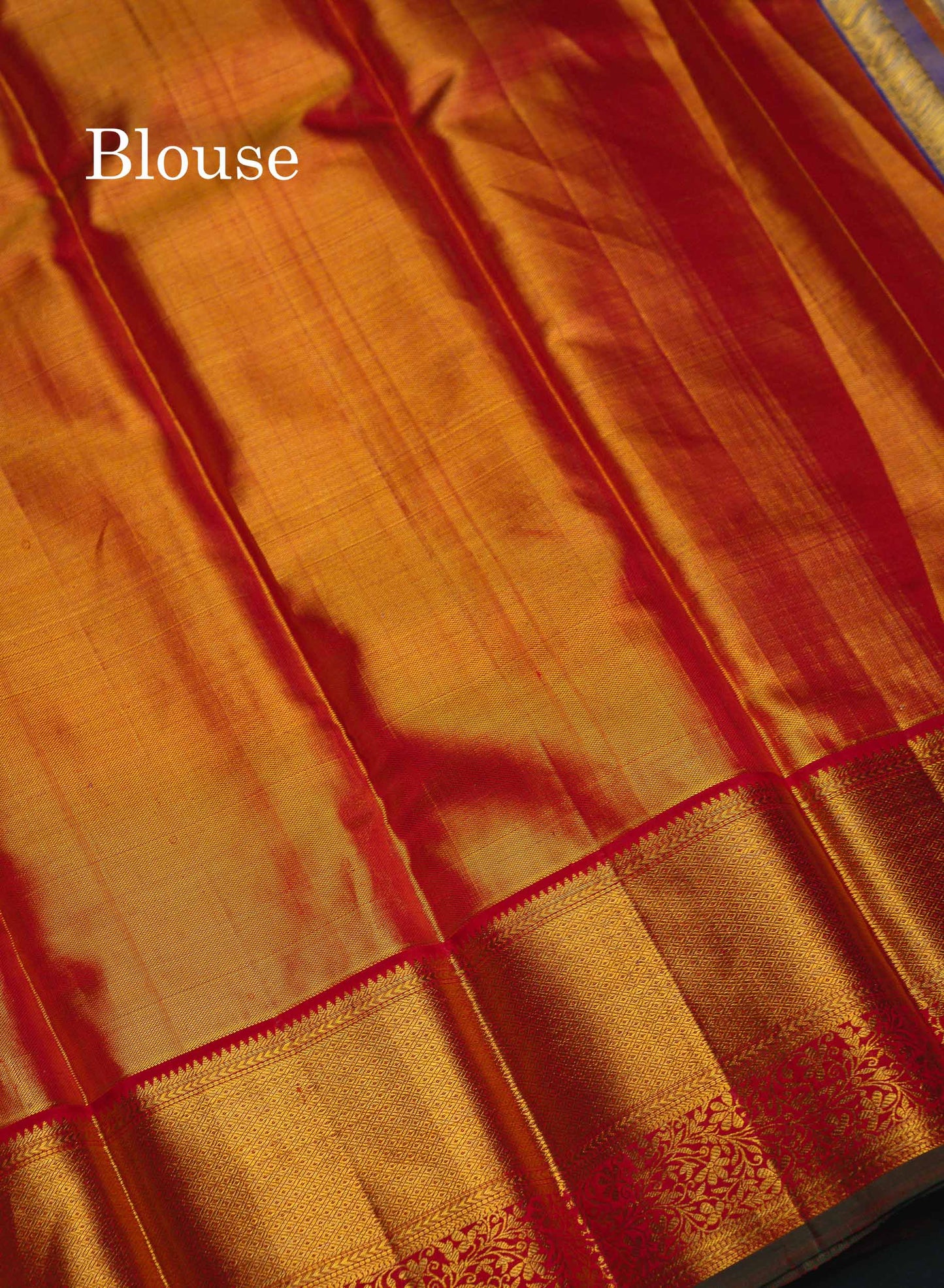 Beautiful Gold Plain Tissue Bridal Pure Kanjivaram Silk Saree With Contrast Chilly Red Traditional Evening Morning Border