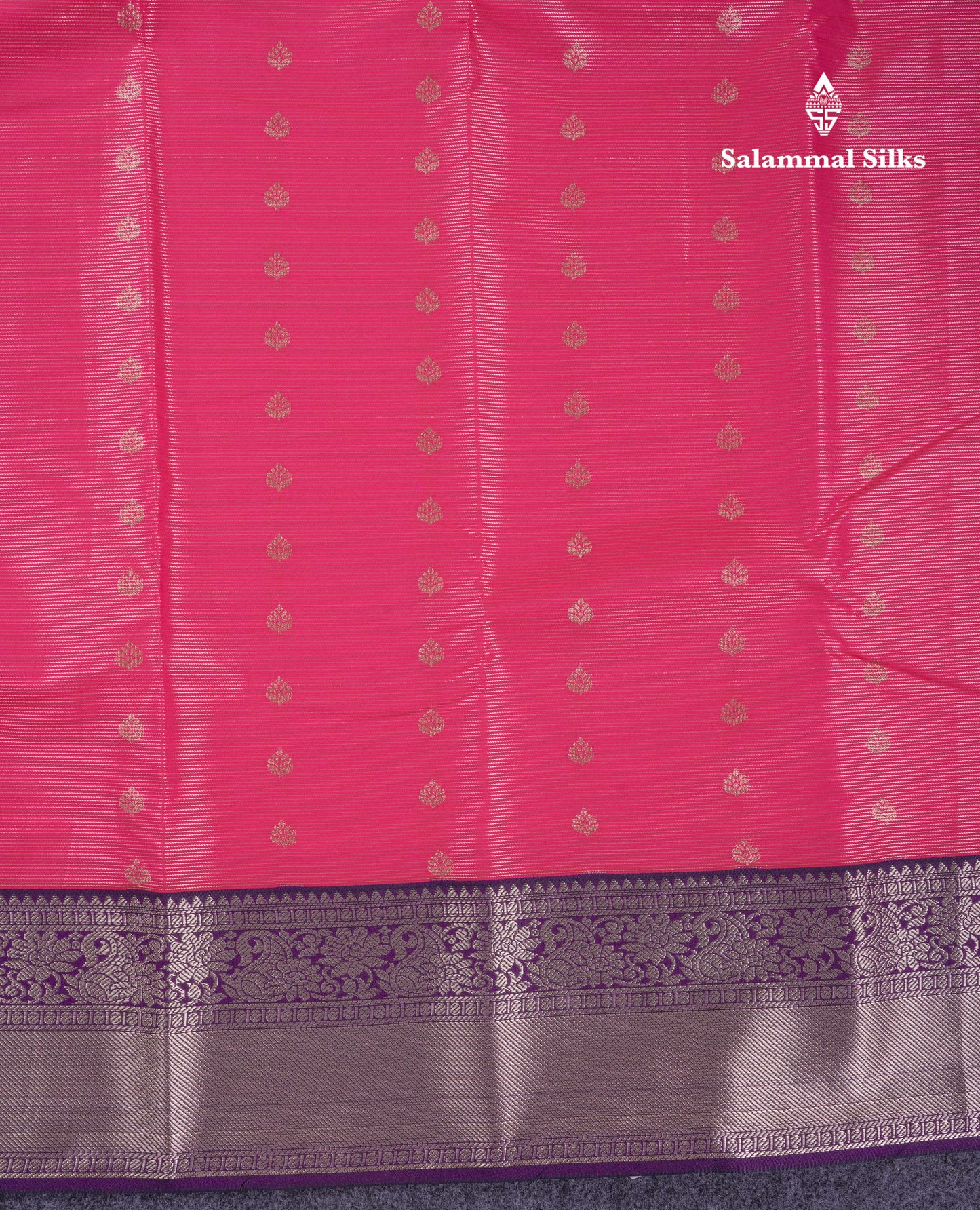Beautiful Pink Vaira Oosi Semi Silk Saree With Contrast Dark Purple Traditional Border