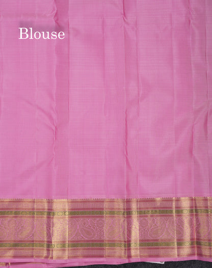 Korvai Beautiful Parrot Green Pure Kanjivaram Silk Saree With Contrast Baby Pink Traditional Evening Morning Border