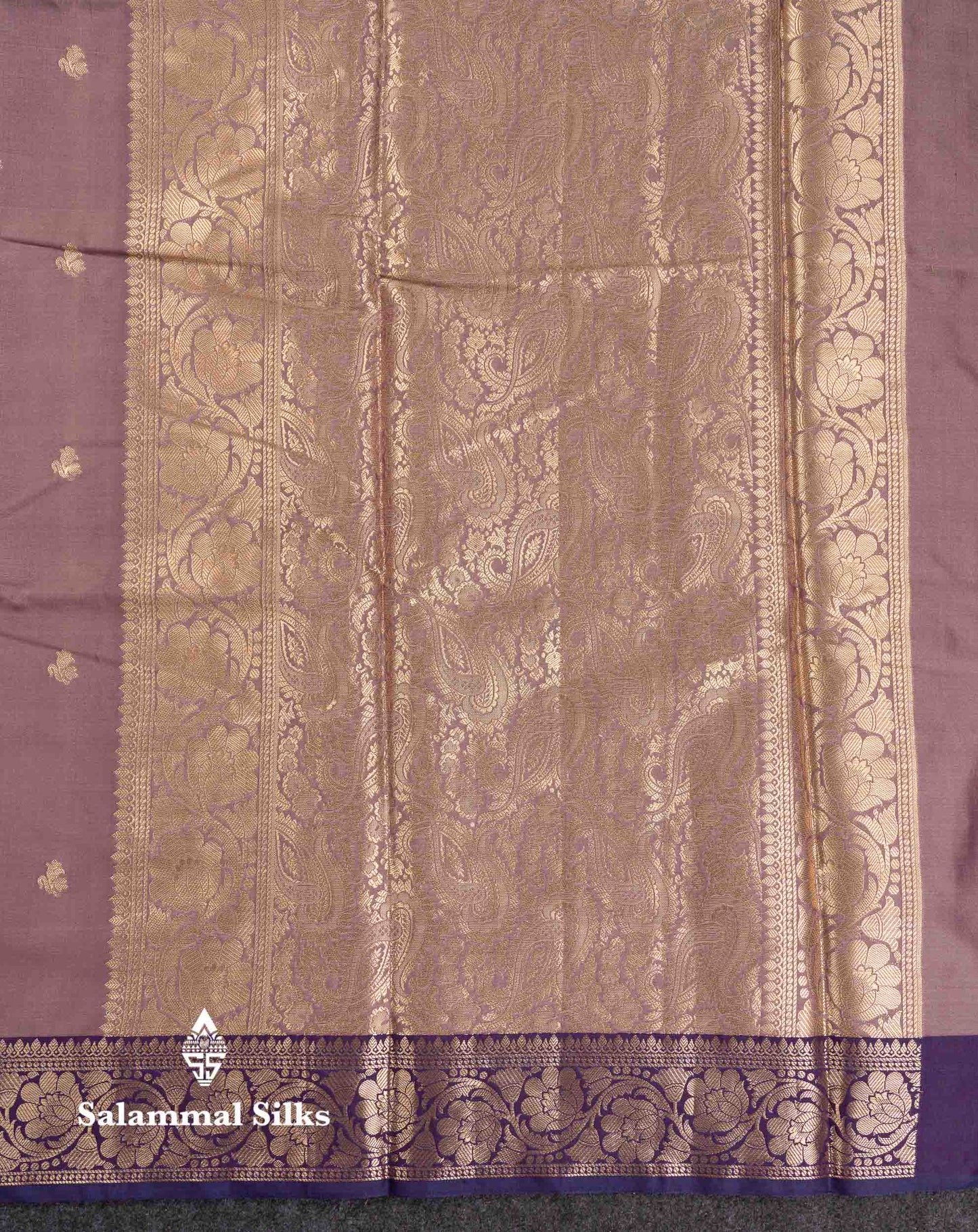 Beautiful Light Chocolate Semi Silk Saree With Contrast Violet Traditional Border