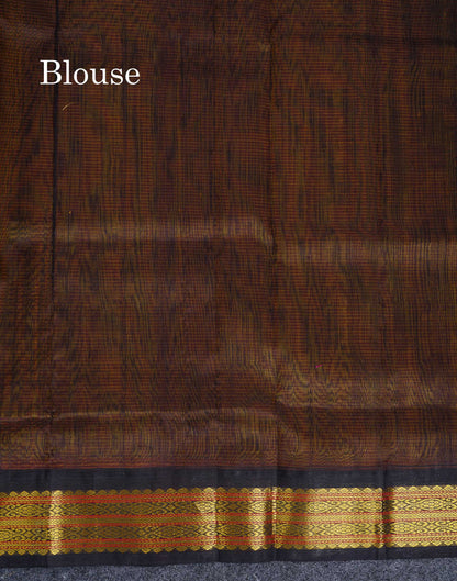 Pure Silk Cotton Saree - Orange Along With Contrast Snuff Brown Traditional Border