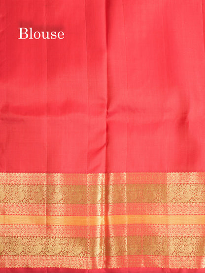 Mustard Yellow Checks Bridal Pure Kanjivaram Silk Saree With Contrast Pinkish Red Traditional Border