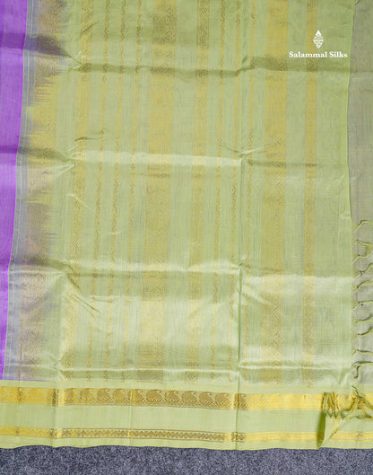 Pure Silk Cotton Saree - Lavender Plain Along With Contrast Light Pista Green Traditional Rettapet Gap Border