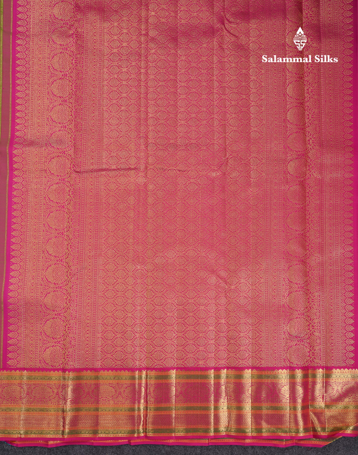 Korvai Beautiful Parrot Green Pure Kanjivaram Silk Saree With Contrast Pink Traditional Border