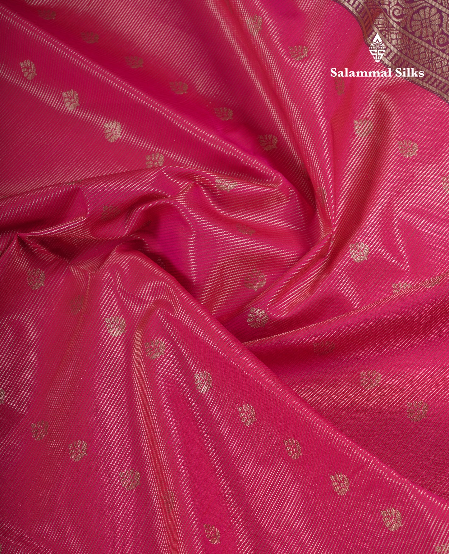 Beautiful Pink Vaira Oosi Semi Silk Saree With Contrast Dark Purple Traditional Border