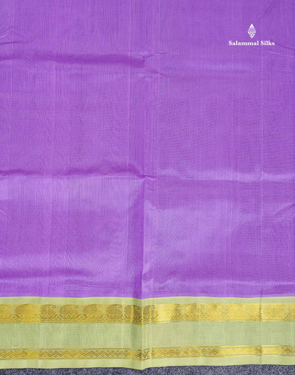Pure Silk Cotton Saree - Lavender Plain Along With Contrast Light Pista Green Traditional Rettapet Gap Border