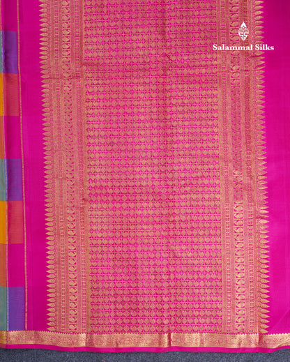 Paalum Pazham Checks With Butta Pure Kanjivaram Silk Saree With Contrast Pink Small Traditional Border