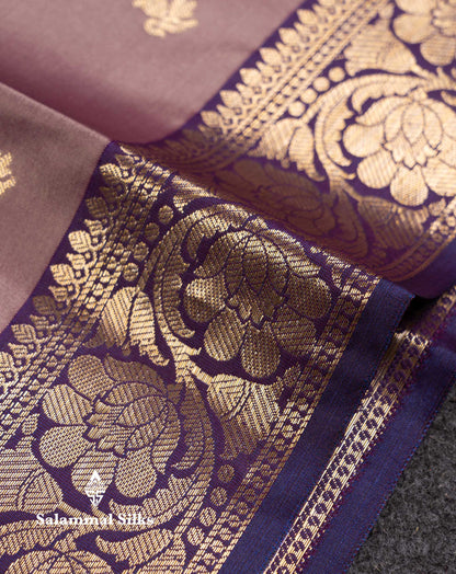 Beautiful Light Chocolate Semi Silk Saree With Contrast Violet Traditional Border