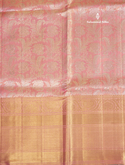 Beautiful Pink Tissue Pure Kanjivaram Silk Saree (2G) Zari With Self Border