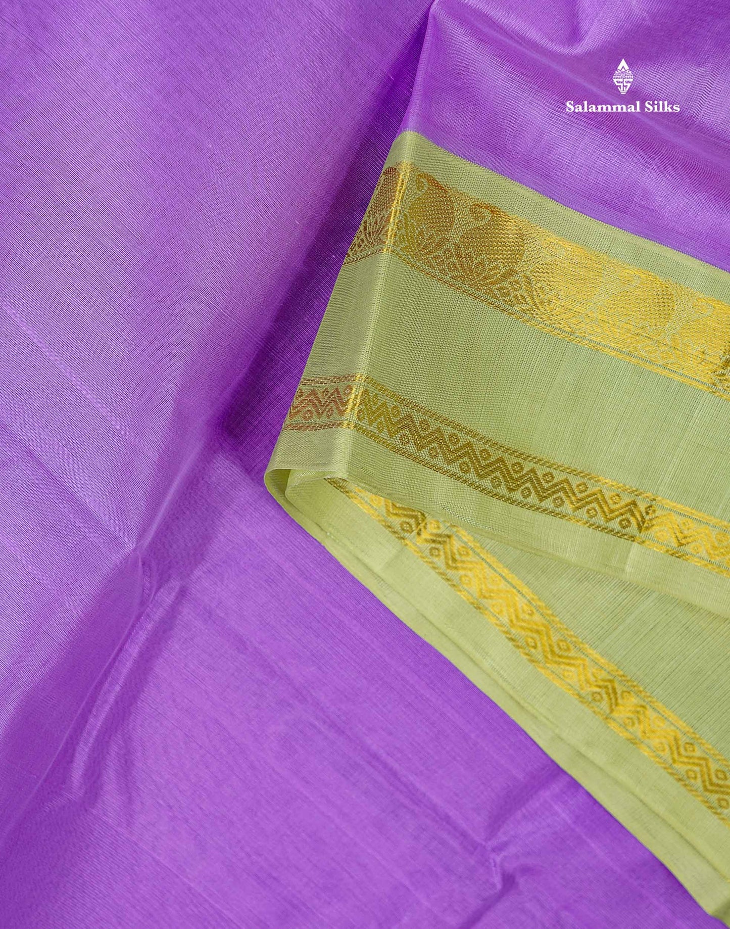 Pure Silk Cotton Saree - Lavender Plain Along With Contrast Light Pista Green Traditional Rettapet Gap Border