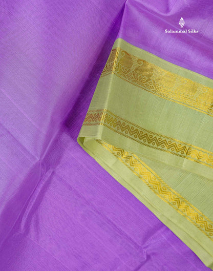 Pure Silk Cotton Saree - Lavender Plain Along With Contrast Light Pista Green Traditional Rettapet Gap Border