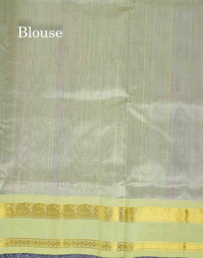 Pure Silk Cotton Saree - Lavender Plain Along With Contrast Light Pista Green Traditional Rettapet Gap Border