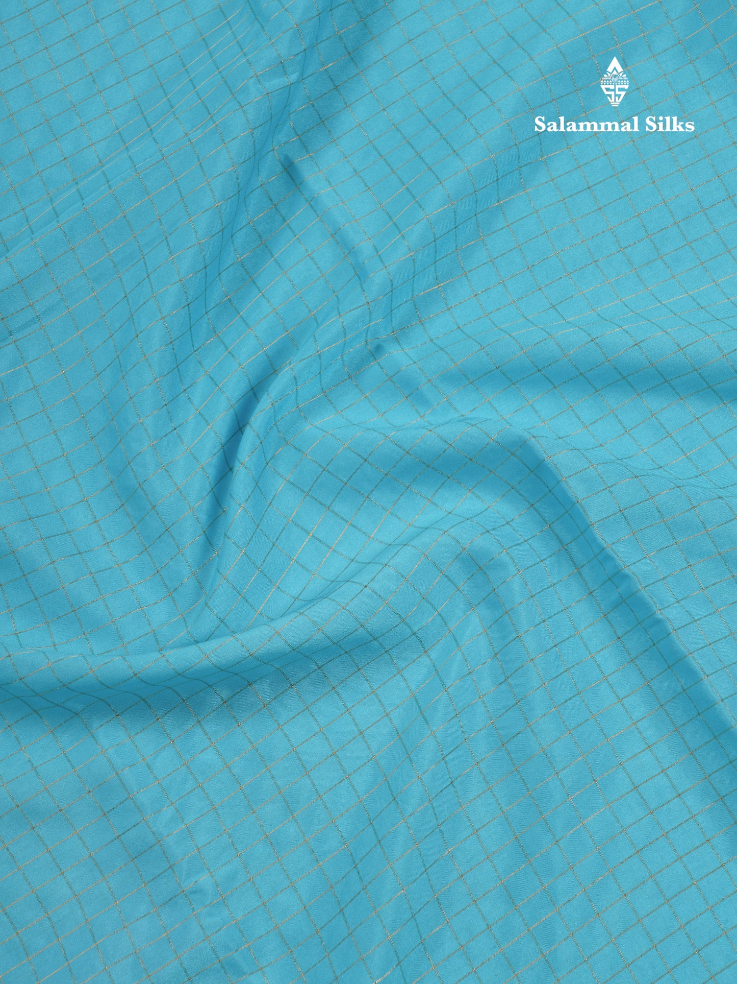 Sky Blue Small Checks Semi Mysore Crepe Saree With Contrast Navy Blue Small Border