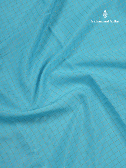 Sky Blue Small Checks Semi Mysore Crepe Saree With Contrast Navy Blue Small Border